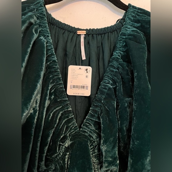 Free People Portia Velvet Mini Dress Babydoll Dress Cocktail Green NWT size S - Picture 7 of 8